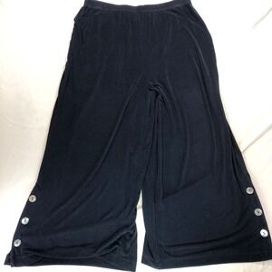 Chicos Travelers Navy Blue Wide Leg Cropped Pants Button Hem Size 2 Large
